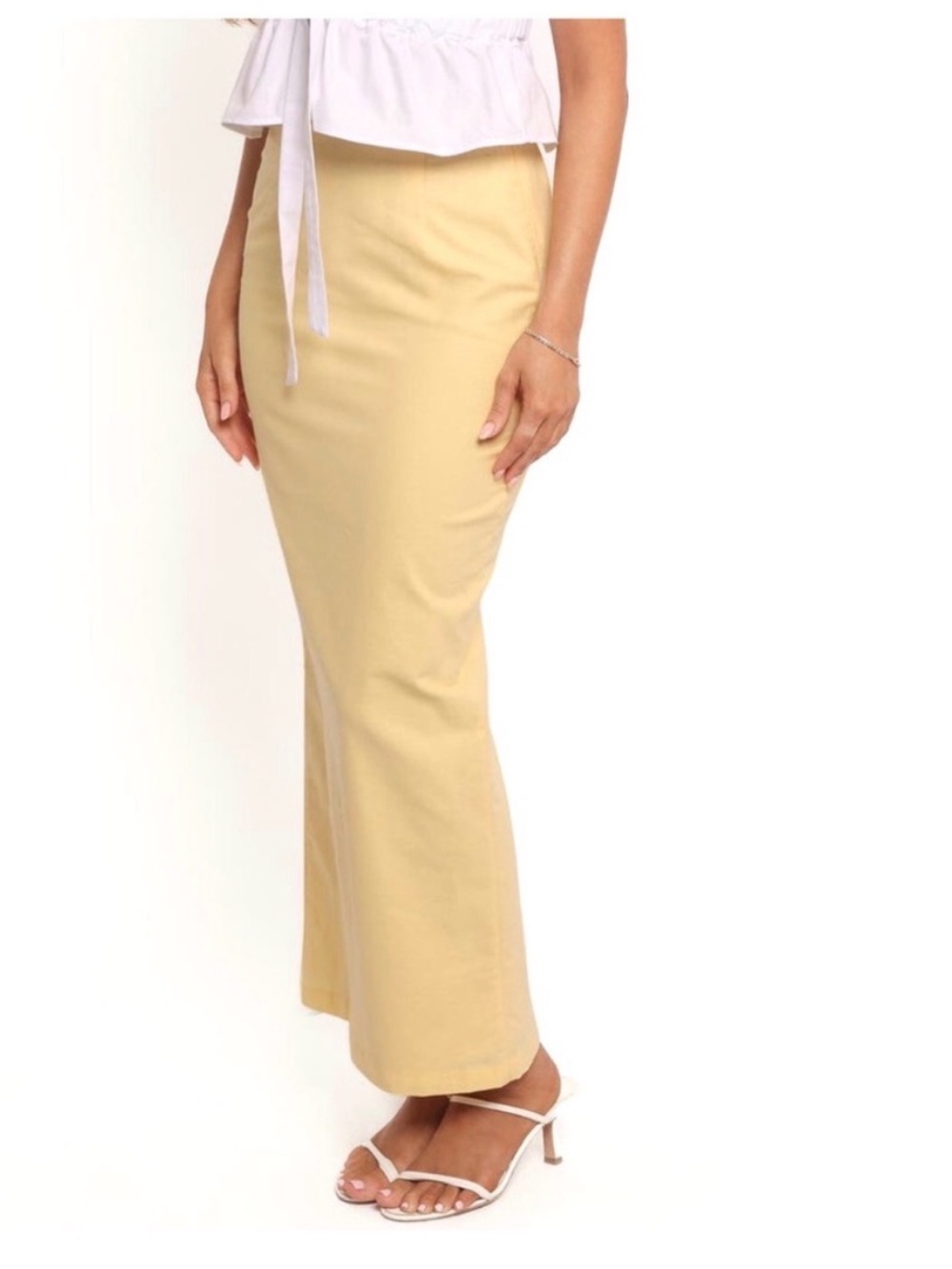 NWOT- Petal And Pup Mera Linen Blend Maxi Pencil Skirt, yellow, size small